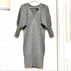 Moda Intl VS Wool Gray oversized V-neck Puff Sleeve Sweater Dress womens Size XS